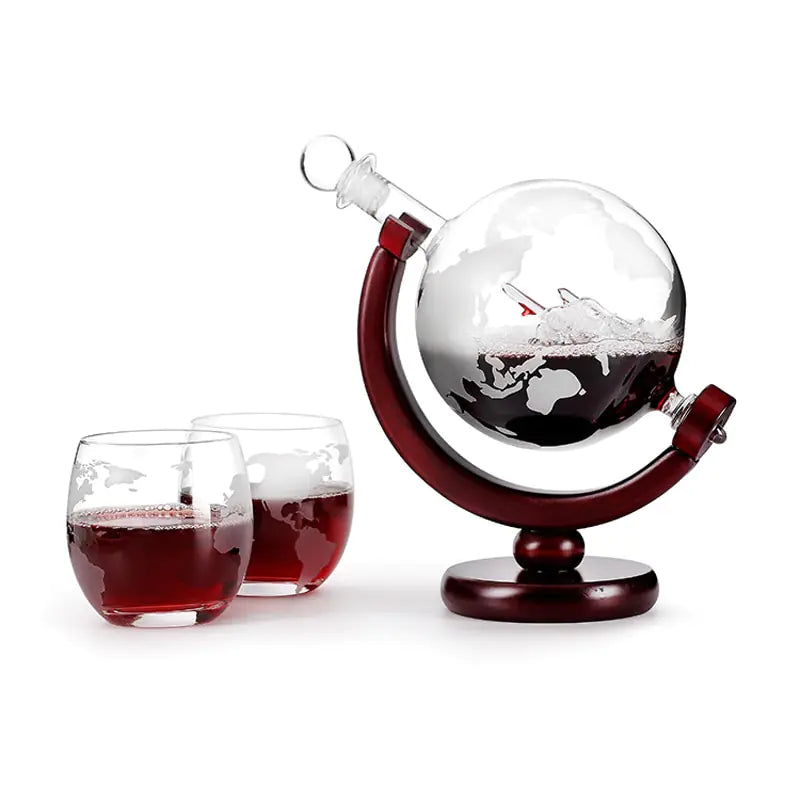 Mood Tech Whiskey Decanter Globe Wine Aerator Glass Set